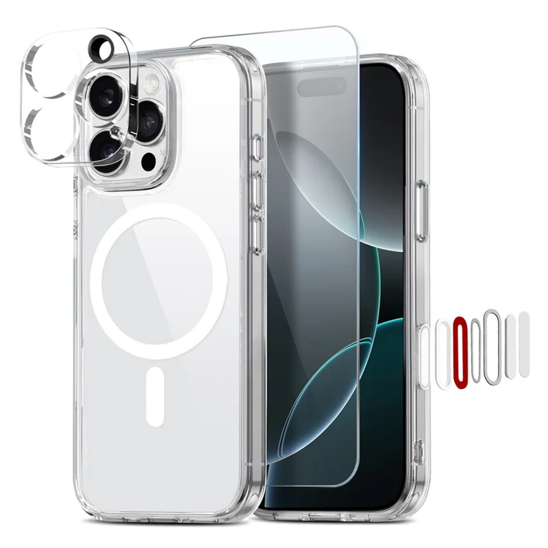 NORTHJO For iPhone 16 Pro Max Magnetic Case PC + TPU Phone Cover Set with Front Screen Protector + Lens Film