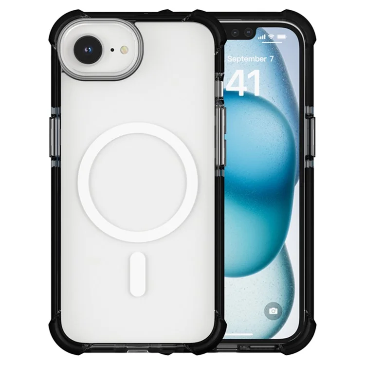 Чехол для iPhone 16e Прозрачный акриловый магнитный TPU + TPE + PC противоударный - Черный