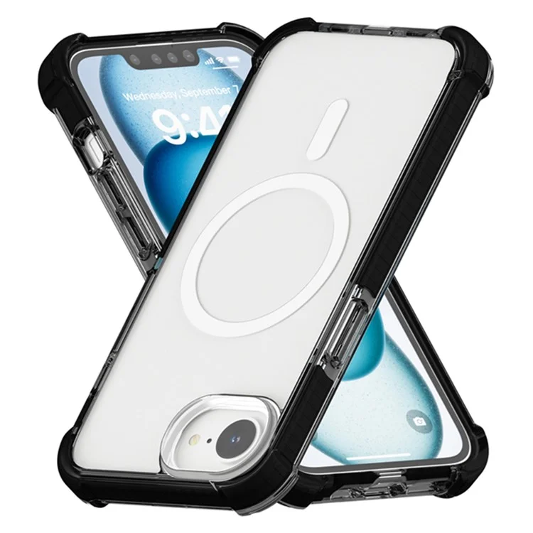 Чехол для iPhone 16e Прозрачный акриловый магнитный TPU + TPE + PC противоударный - Черный