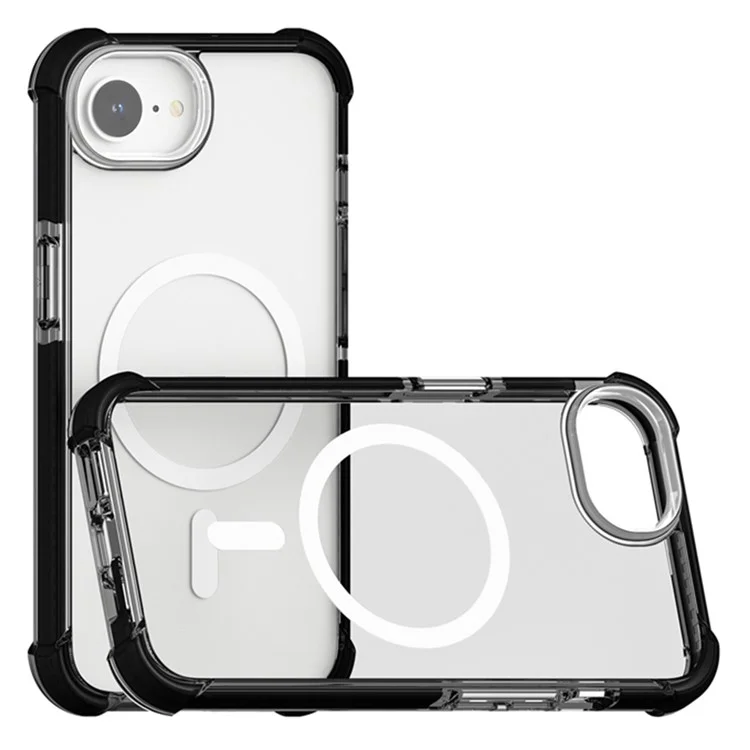 Чехол для iPhone 16e Прозрачный акриловый магнитный TPU + TPE + PC противоударный - Черный