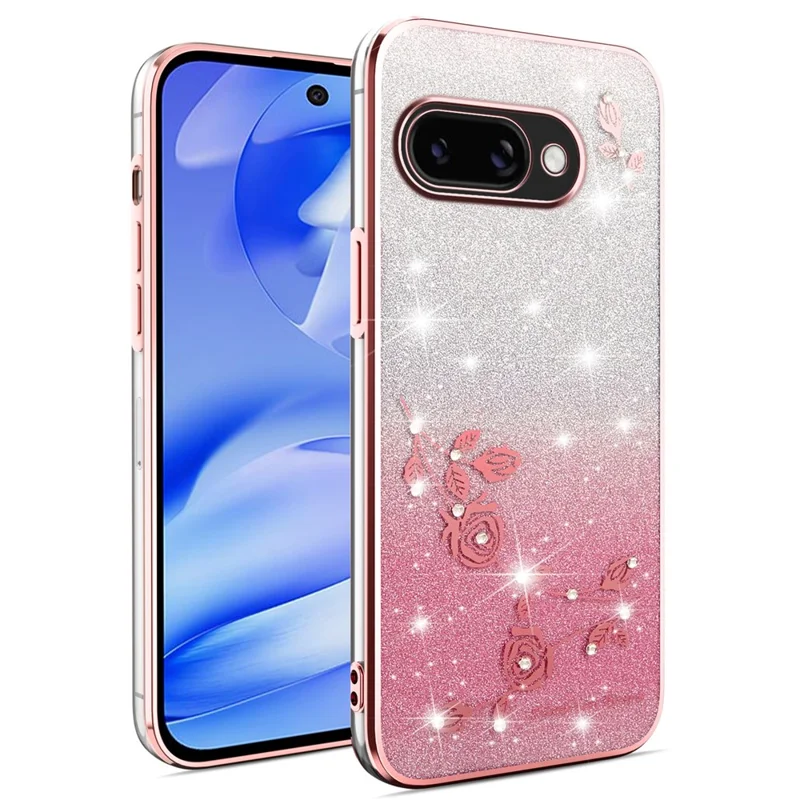 KADEM For Google Pixel 9a Case Flower TPU Flexible Gradient Phone Cover - Rose Gold