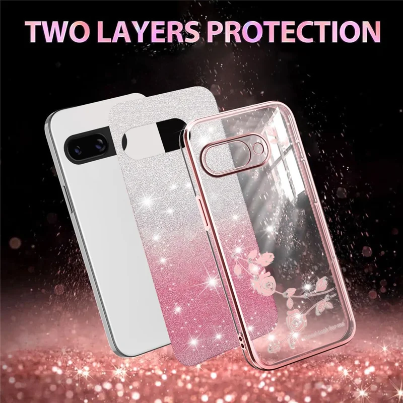 KADEM For Google Pixel 9a Case Flower TPU Flexible Gradient Phone Cover - Rose Gold