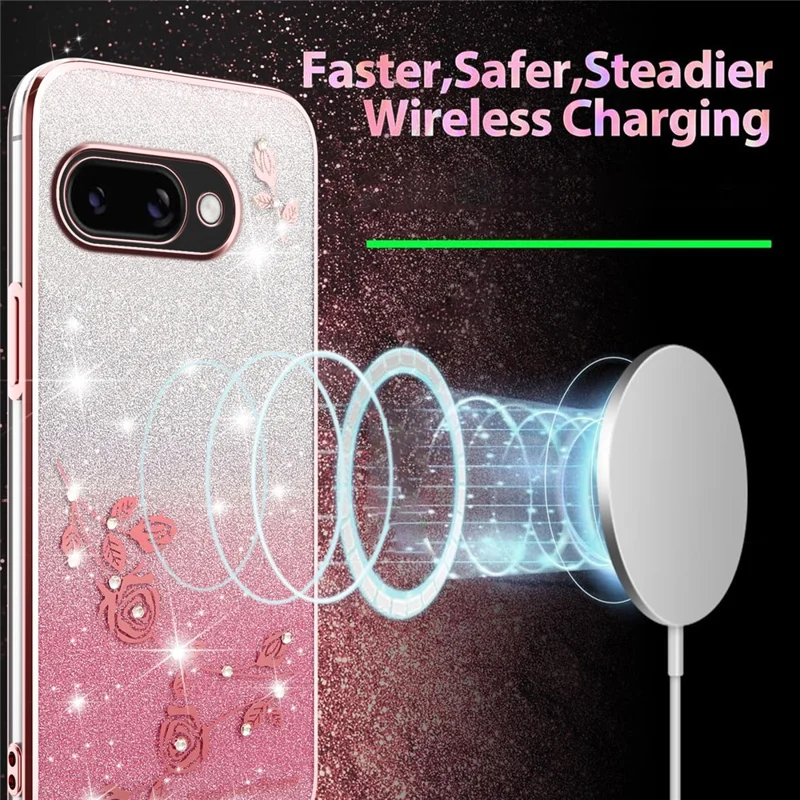 KADEM For Google Pixel 9a Case Flower TPU Flexible Gradient Phone Cover - Rose Gold
