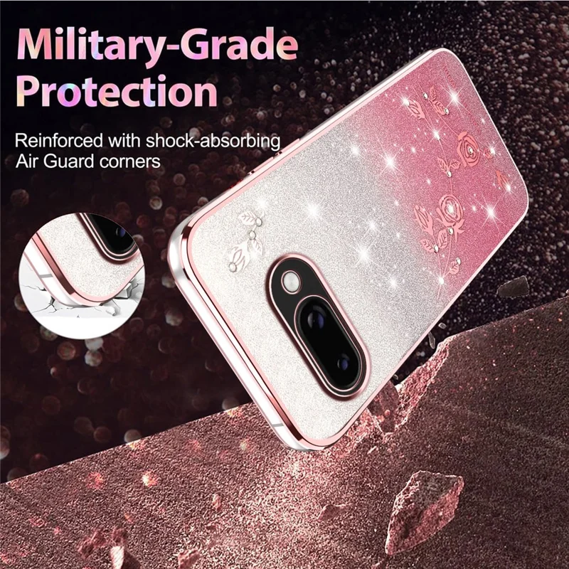 KADEM For Google Pixel 9a Case Flower TPU Flexible Gradient Phone Cover - Rose Gold