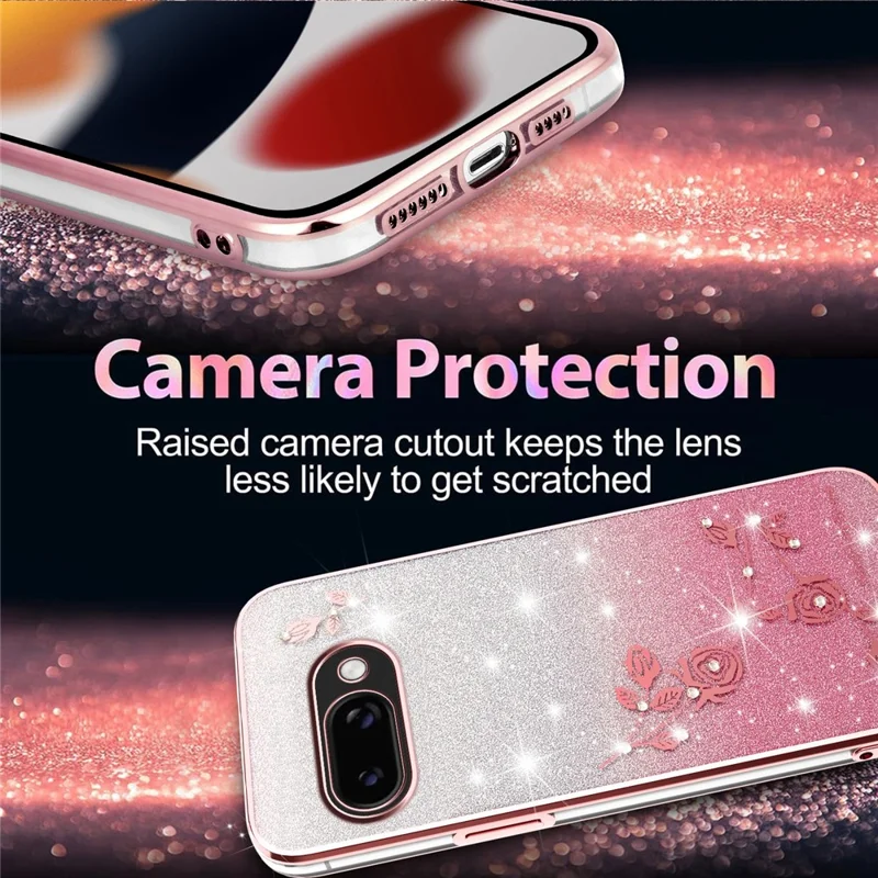 KADEM For Google Pixel 9a Case Flower TPU Flexible Gradient Phone Cover - Rose Gold