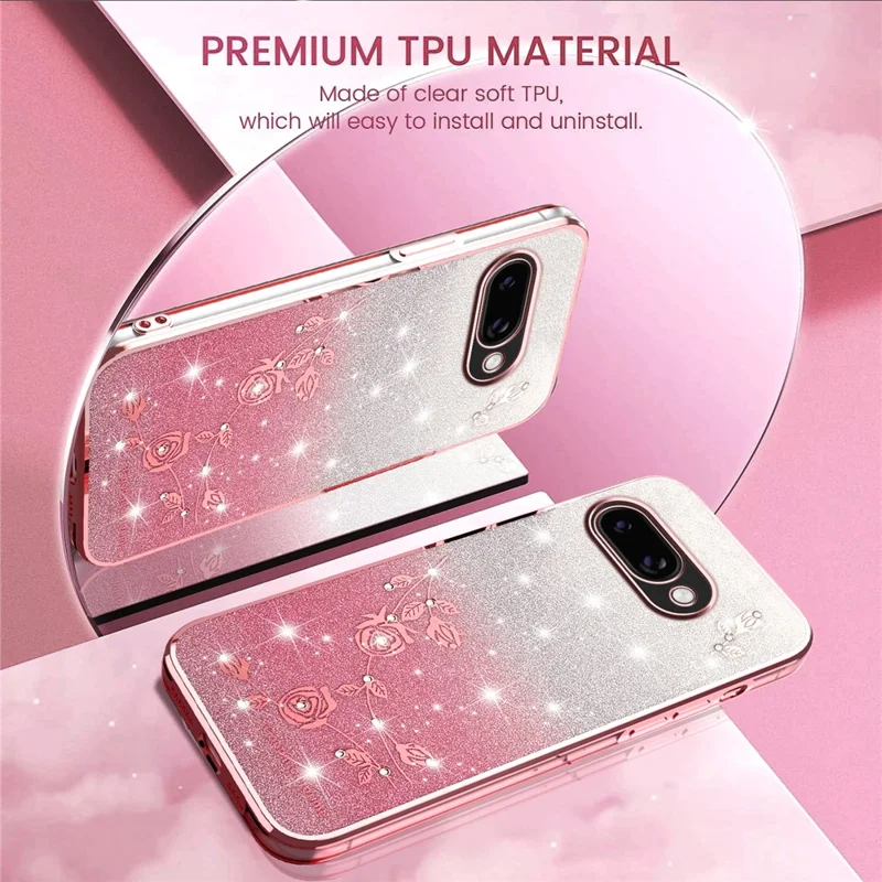 KADEM For Google Pixel 9a Case Flower TPU Flexible Gradient Phone Cover - Rose Gold