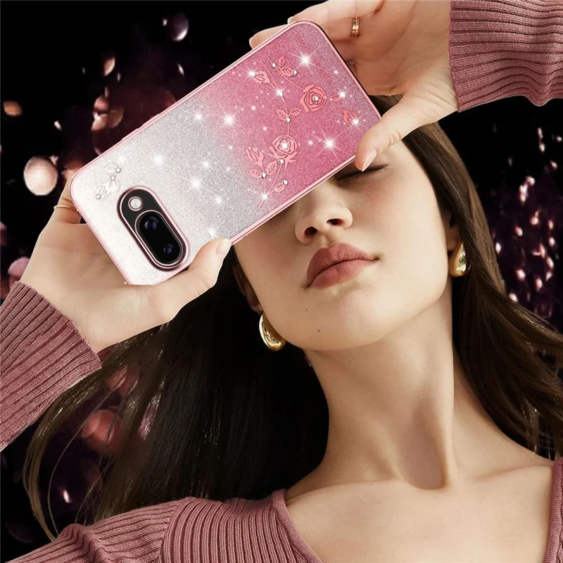 KADEM For Google Pixel 9a Case Flower TPU Flexible Gradient Phone Cover - Rose Gold