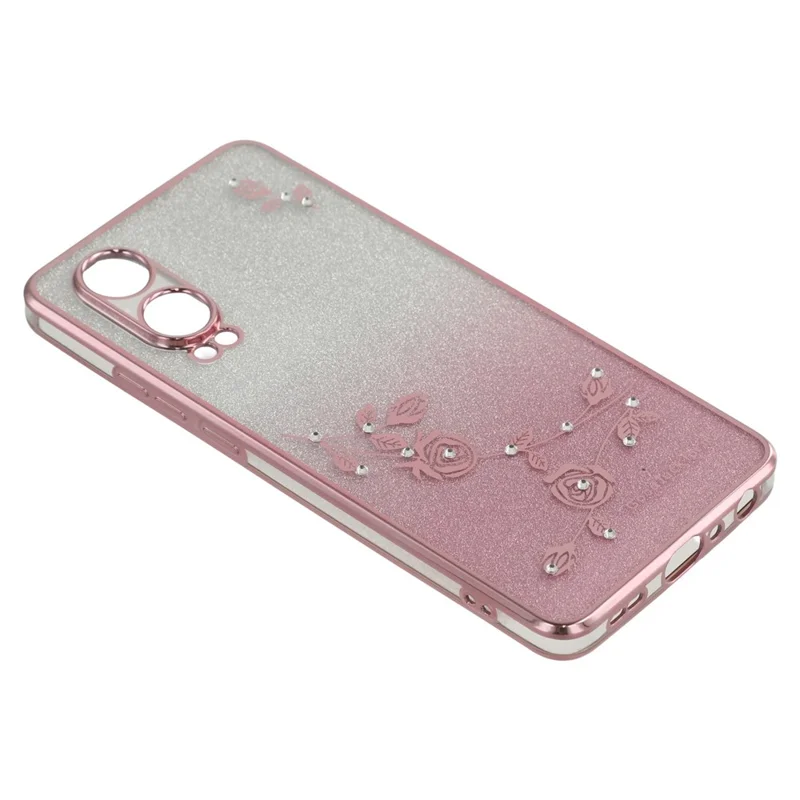 KADEM Per OnePlus Nord CE4 Lite 5G Cover con Motivo Floreale TPU Gradiente e Cordino - Oro Rosa