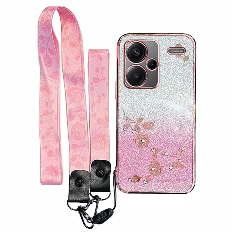 Funda KADEM para Xiaomi Redmi Note 13 Pro+ 5G con Patrón Floral, Carcasa de TPU Degradado con Cordón - Oro Rosa