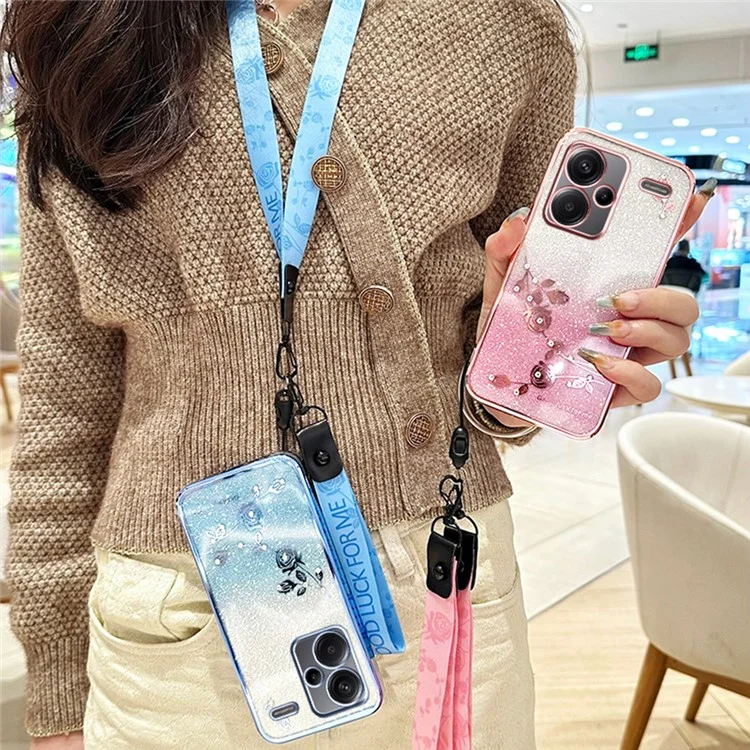 Funda KADEM para Xiaomi Redmi Note 13 Pro+ 5G con Patrón Floral, Carcasa de TPU Degradado con Cordón - Oro Rosa