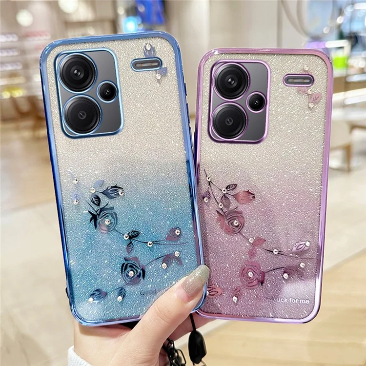 Funda KADEM para Xiaomi Redmi Note 13 Pro+ 5G con Patrón Floral, Carcasa de TPU Degradado con Cordón - Oro Rosa