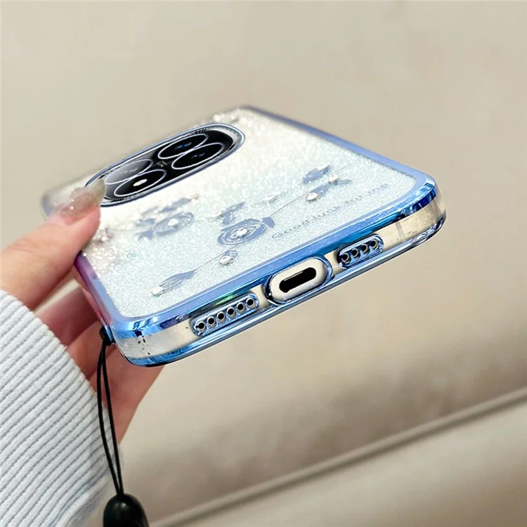 KADEM Para Xiaomi Redmi Note 14 Pro+ 5G Capa Padrão de Flor TPU Gradiente Capa de Telefone com Cordões - Ouro Rosa