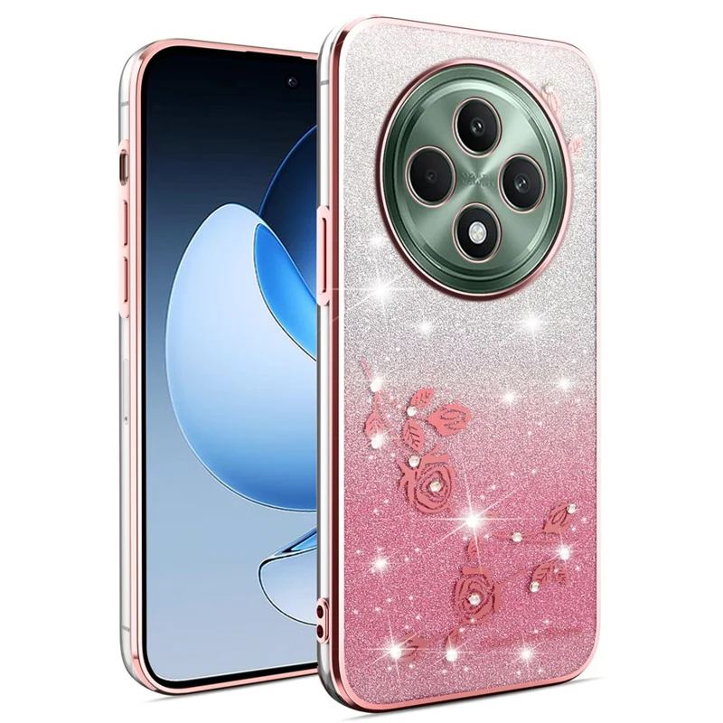 KADEM For Oppo Reno12 F 5G Case Flower TPU Flexible Gradient Phone Cover - Rose Gold