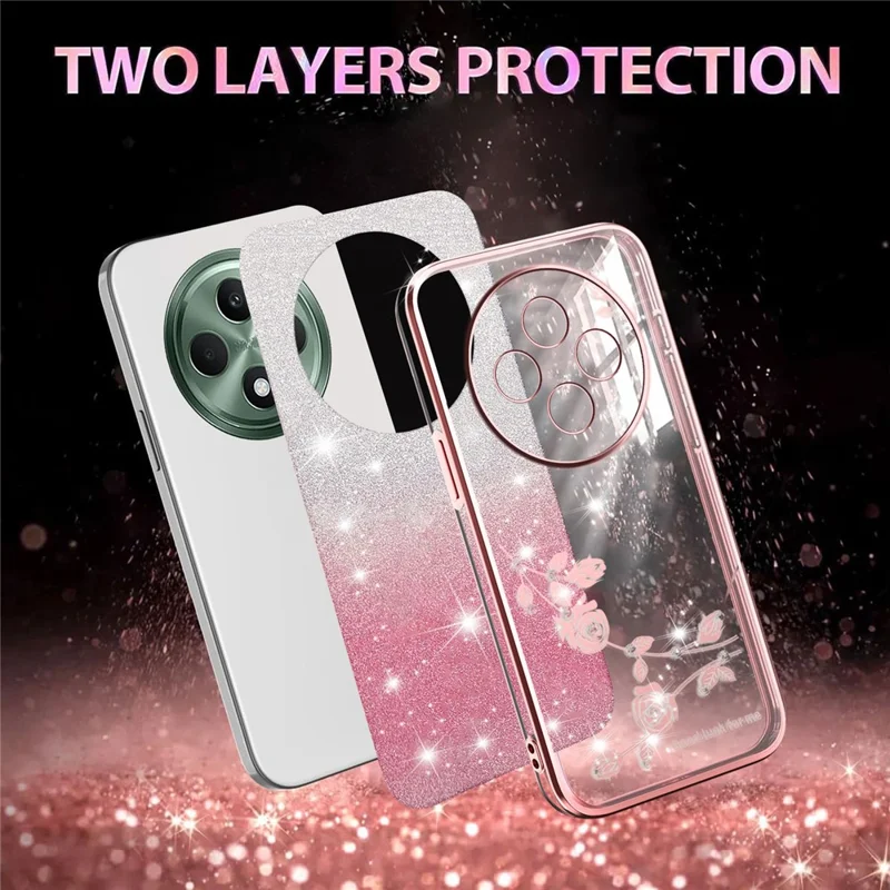 KADEM For Oppo Reno12 F 5G Case Flower TPU Flexible Gradient Phone Cover - Rose Gold