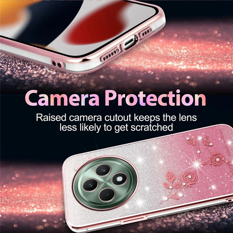 KADEM For Oppo Reno12 F 5G Case Flower TPU Flexible Gradient Phone Cover - Rose Gold