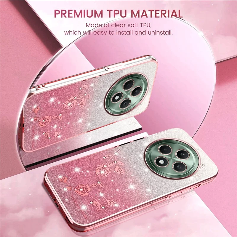 KADEM For Oppo Reno12 F 5G Case Flower TPU Flexible Gradient Phone Cover - Rose Gold