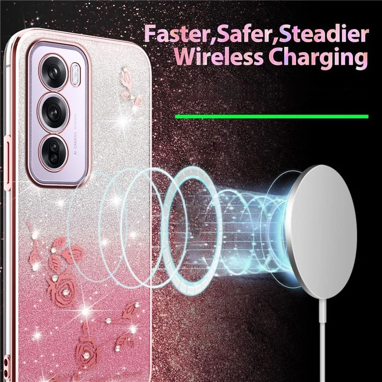 KADEM For Oppo Reno12 Pro 5G (Global) Case Flower TPU Flexible Gradient Phone Cover - Rose Gold