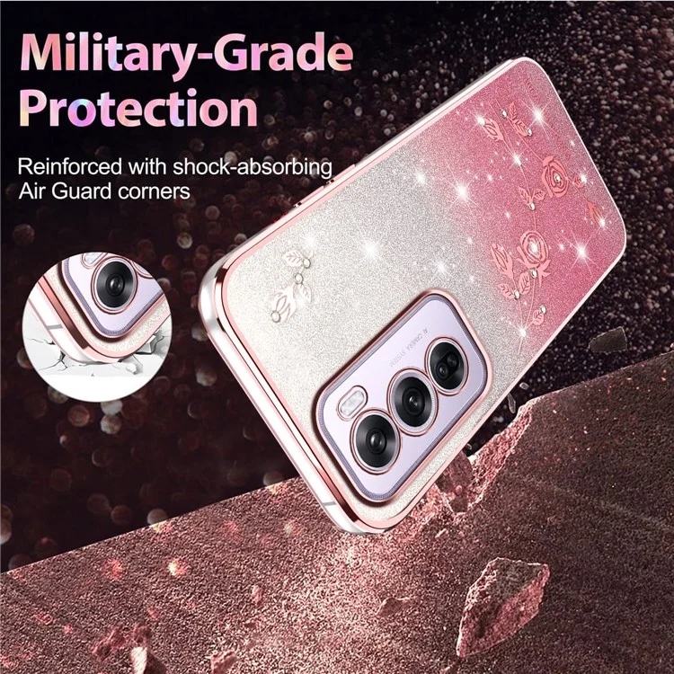 KADEM For Oppo Reno12 Pro 5G (Global) Case Flower TPU Flexible Gradient Phone Cover - Rose Gold