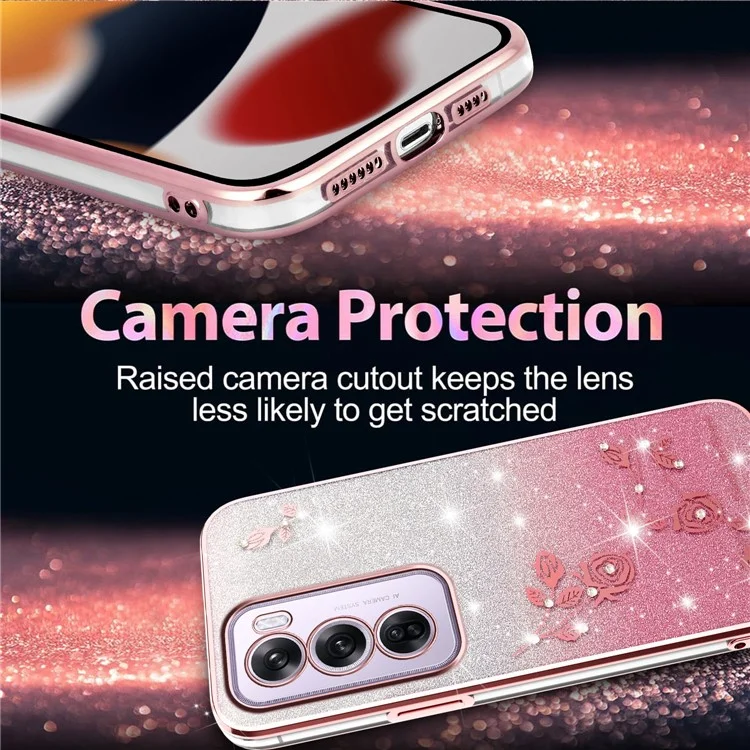 KADEM For Oppo Reno12 Pro 5G (Global) Case Flower TPU Flexible Gradient Phone Cover - Rose Gold