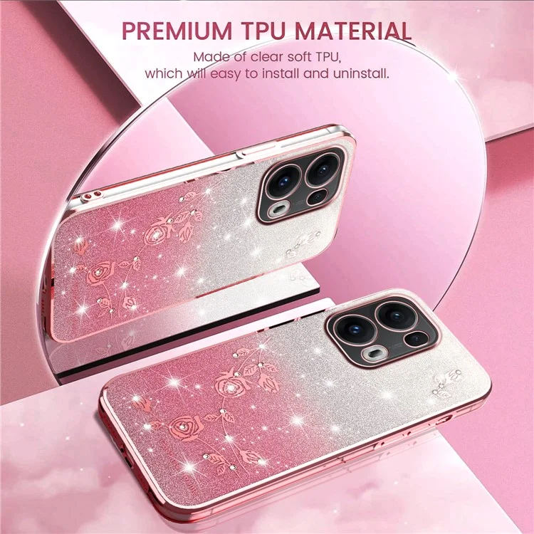 KADEM Pour Coque Oppo Reno13 Pro 5G Étui Fleur TPU Souple Dégradé de Couleur - Or Rose