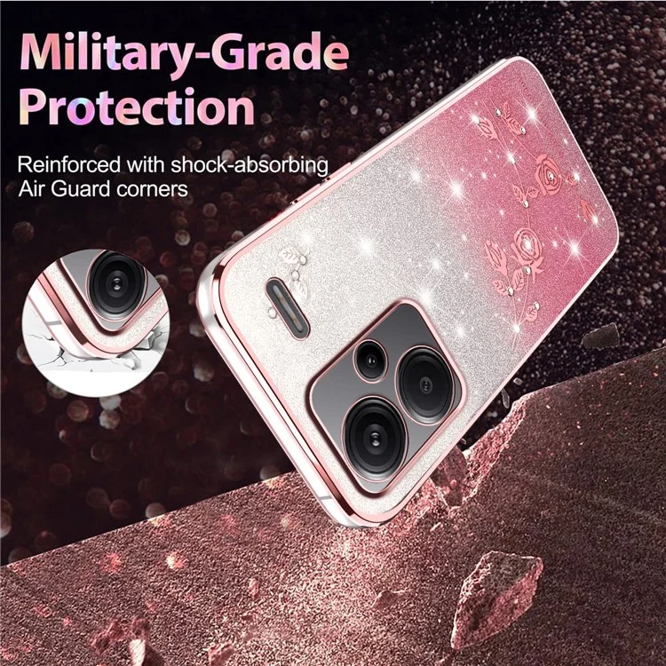 Funda KADEM para Xiaomi Redmi Note 13 Pro+ 5G con Diseño Floral - TPU Flexible Degradado - Oro Rosa