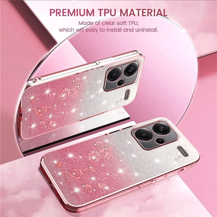 Funda KADEM para Xiaomi Redmi Note 13 Pro+ 5G con Diseño Floral - TPU Flexible Degradado - Oro Rosa