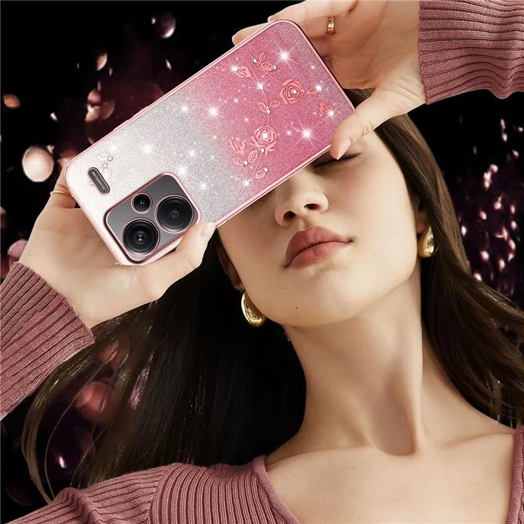 Funda KADEM para Xiaomi Redmi Note 13 Pro+ 5G con Diseño Floral - TPU Flexible Degradado - Oro Rosa