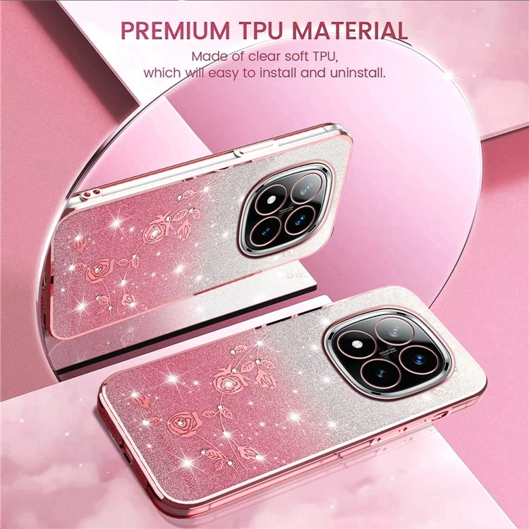 Чехол KADEM для Xiaomi Redmi Note 14 Pro+ 5G с цветочным узором, гибкий градиентный, розово-золотой