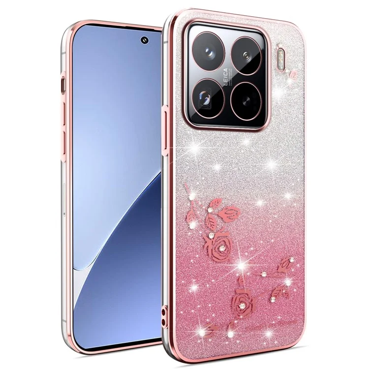 KADEM für Xiaomi 15 Pro Hülle Blumen TPU Flexible Gradient Handyhülle - Roségold