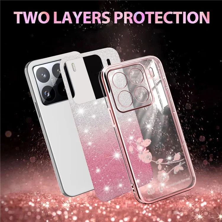 KADEM für Xiaomi 15 Pro Hülle Blumen TPU Flexible Gradient Handyhülle - Roségold