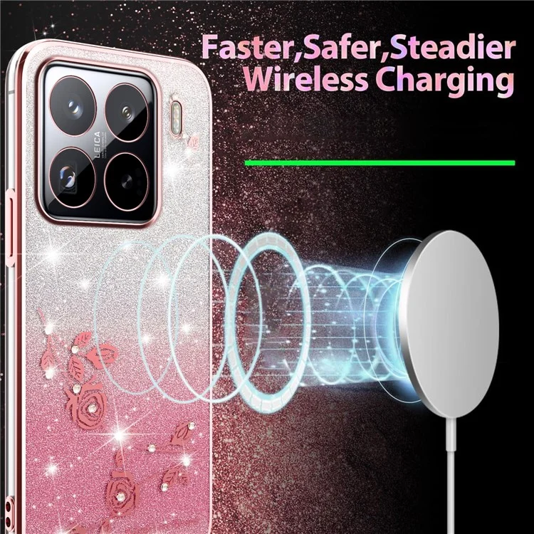 KADEM für Xiaomi 15 Pro Hülle Blumen TPU Flexible Gradient Handyhülle - Roségold