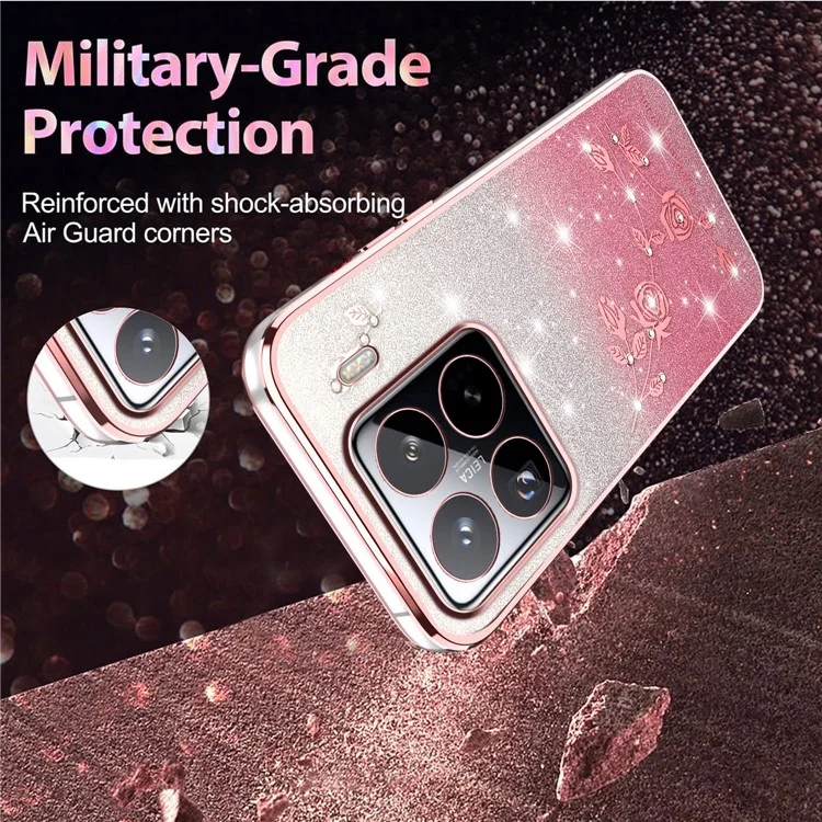 KADEM für Xiaomi 15 Pro Hülle Blumen TPU Flexible Gradient Handyhülle - Roségold