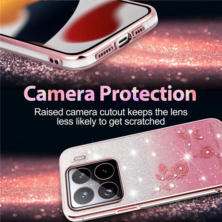 KADEM für Xiaomi 15 Pro Hülle Blumen TPU Flexible Gradient Handyhülle - Roségold