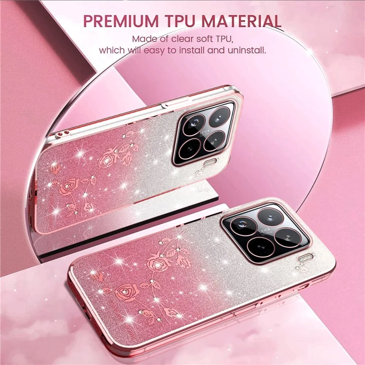 KADEM für Xiaomi 15 Pro Hülle Blumen TPU Flexible Gradient Handyhülle - Roségold