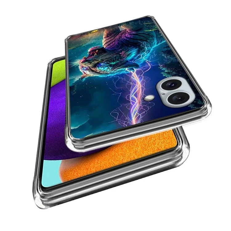 For iPhone 16 Plus Case IMD Pattern Printed Shockproof TPU Phone Cover - Lightning Tiger