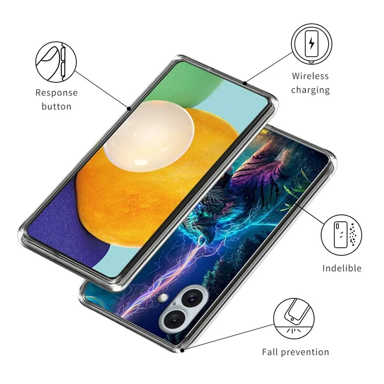 For iPhone 16 Plus Case IMD Pattern Printed Shockproof TPU Phone Cover - Lightning Tiger