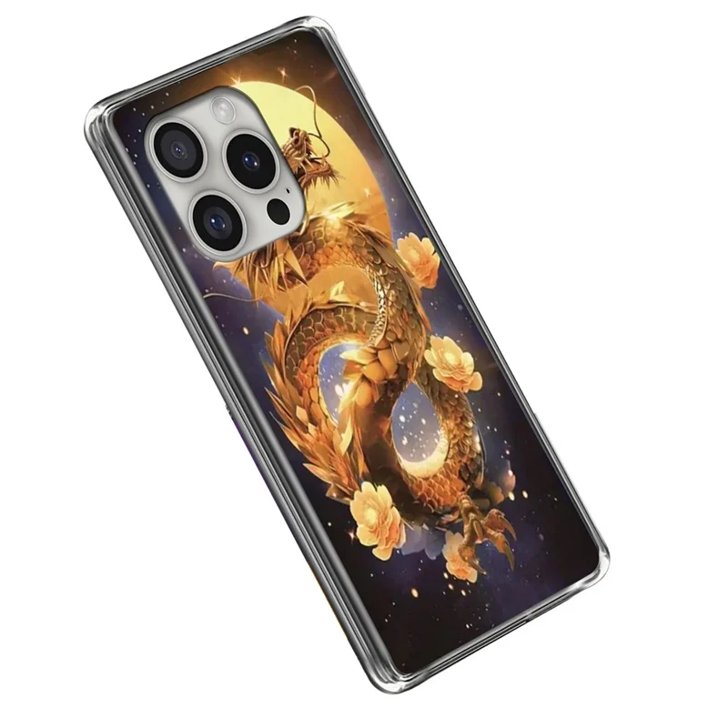 For iPhone 16 Pro Case IMD Pattern Printed Shockproof TPU Phone Cover - Golden Dragon