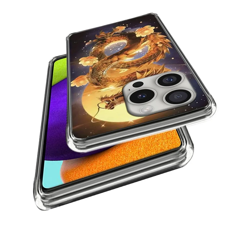 For iPhone 16 Pro Case IMD Pattern Printed Shockproof TPU Phone Cover - Golden Dragon