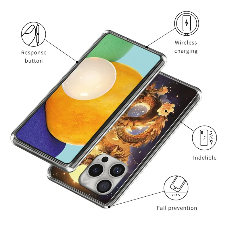 For iPhone 16 Pro Case IMD Pattern Printed Shockproof TPU Phone Cover - Golden Dragon