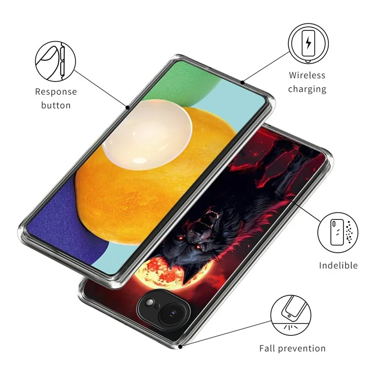 Funda para iPhone 16e con Patrón Impreso IMD Antichoque de TPU - Lobo Negro