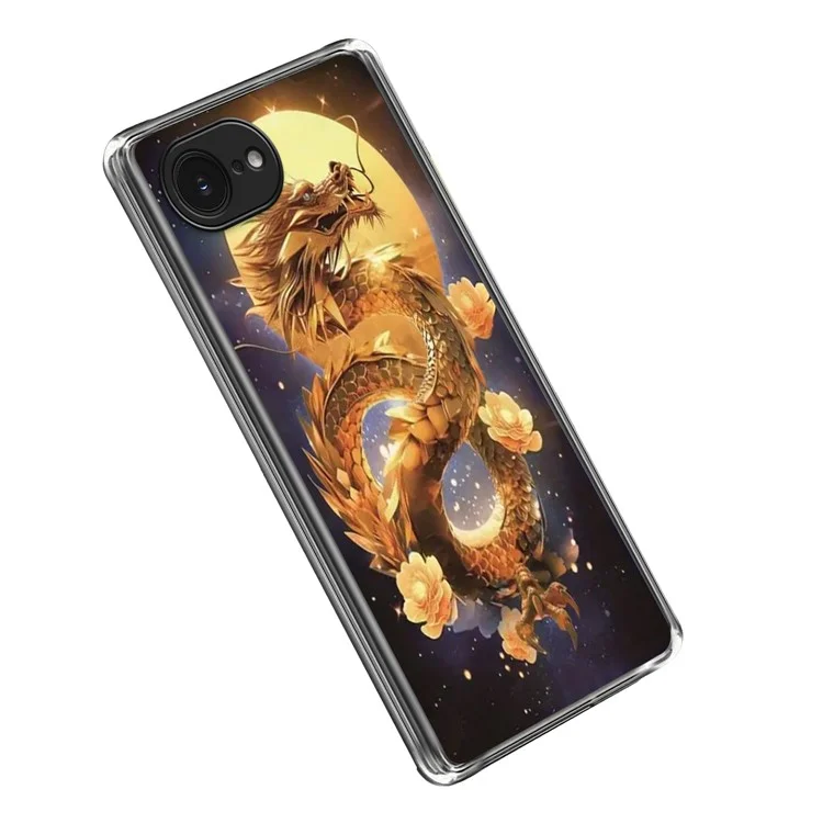 For iPhone 16e Case IMD Pattern Printed Shockproof TPU Phone Cover - Golden Dragon
