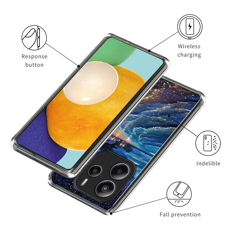 Funda para Xiaomi Redmi Note 14 4G (163,25x76,55x8,16 mm) con Diseño de Patrón IMD Impreso, Resistente a Golpes, Cubierta de Teléfono TPU - Playa Estrellada