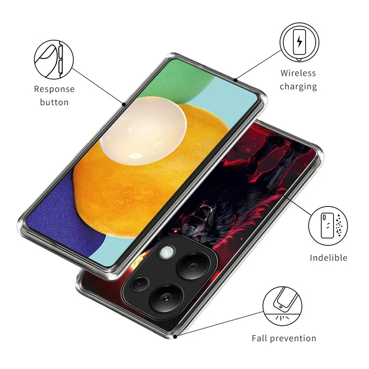 Étui pour Xiaomi Redmi Note 13 Pro 4G Motif IMD Imprimé Antichoc Housse de Téléphone en TPU - Loup Noir