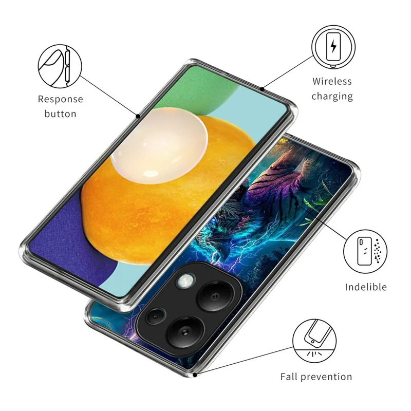 For Xiaomi Redmi Note 13 Pro 4G Case IMD Pattern Printed Shockproof TPU Phone Cover - Lightning Tiger