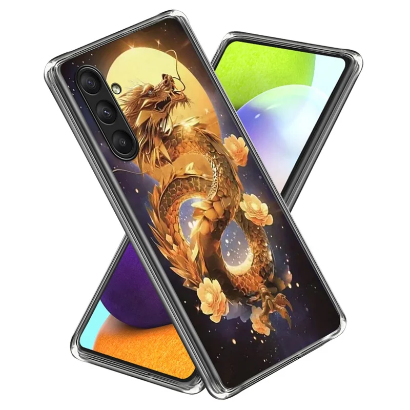 For 	Samsung Galaxy A24 4G (162.1 x 77.6 x 8.3mm) Case IMD Pattern Printed Shockproof TPU Phone Cover - Golden Dragon