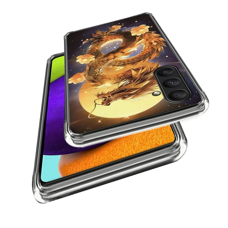 For 	Samsung Galaxy A24 4G (162.1 x 77.6 x 8.3mm) Case IMD Pattern Printed Shockproof TPU Phone Cover - Golden Dragon