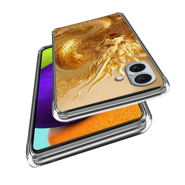 For iPhone 16 Plus Case IMD Pattern Printing TPU Shockproof Phone Cover - Golden Dragon Pattern