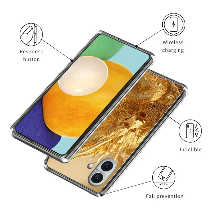 For iPhone 16 Plus Case IMD Pattern Printing TPU Shockproof Phone Cover - Golden Dragon Pattern