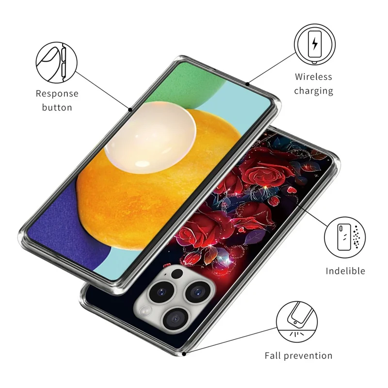 For iPhone 16 Pro Case IMD Pattern Printing TPU Shockproof Phone Cover - Red Roses