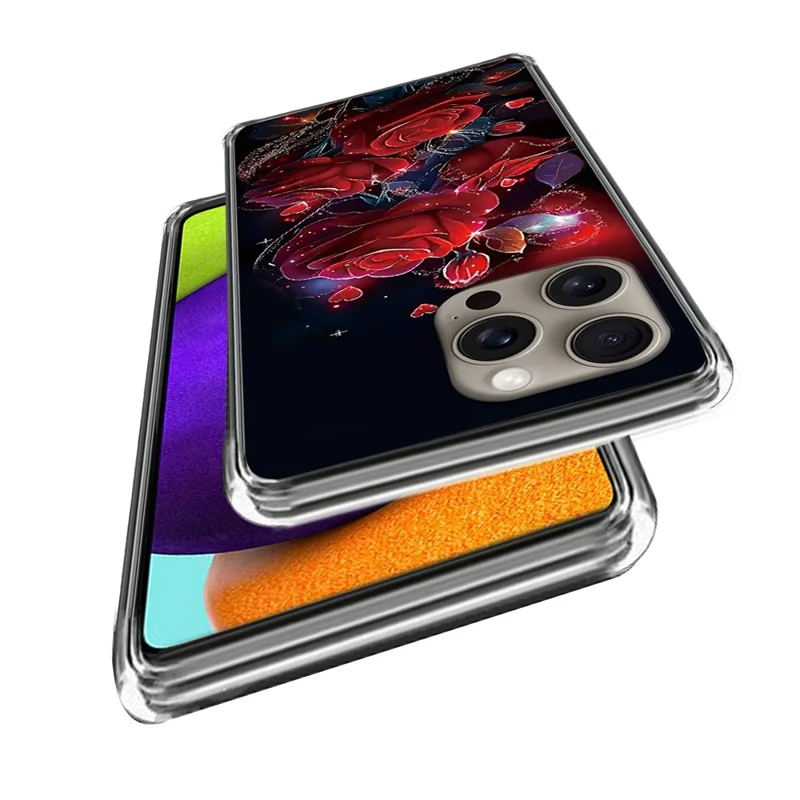 For iPhone 16 Pro Max Case IMD Pattern Printing TPU Shockproof Phone Cover - Red Roses